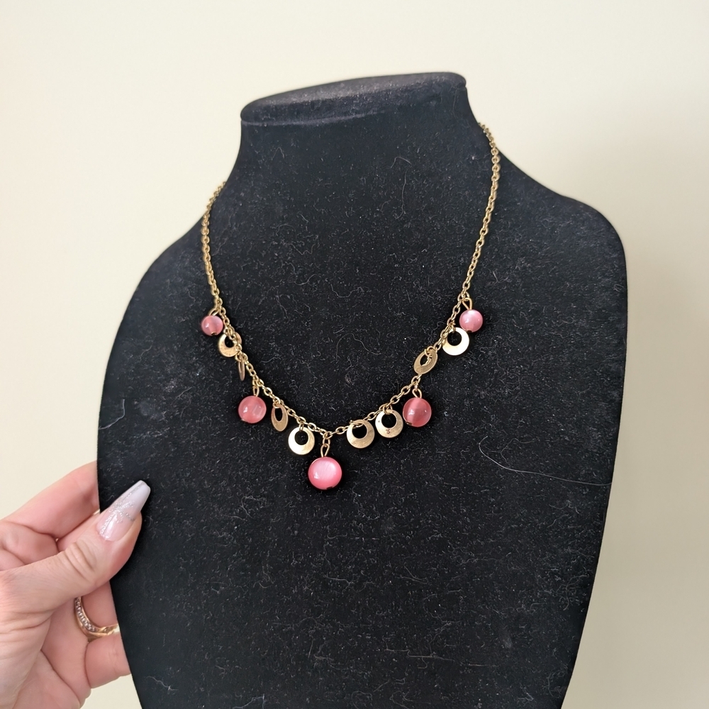 Goldtone and Pink Necklace